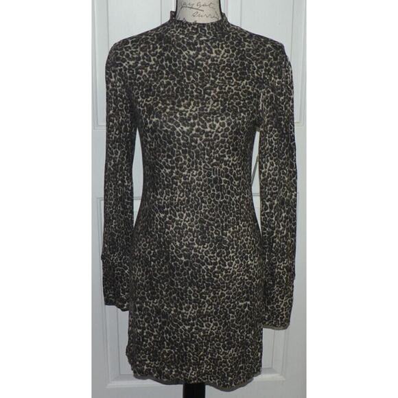 Abound Cozy Mock Neck Long Sleeve Knit Dress In Beige Layered Leopard Large - Picture 2 of 6